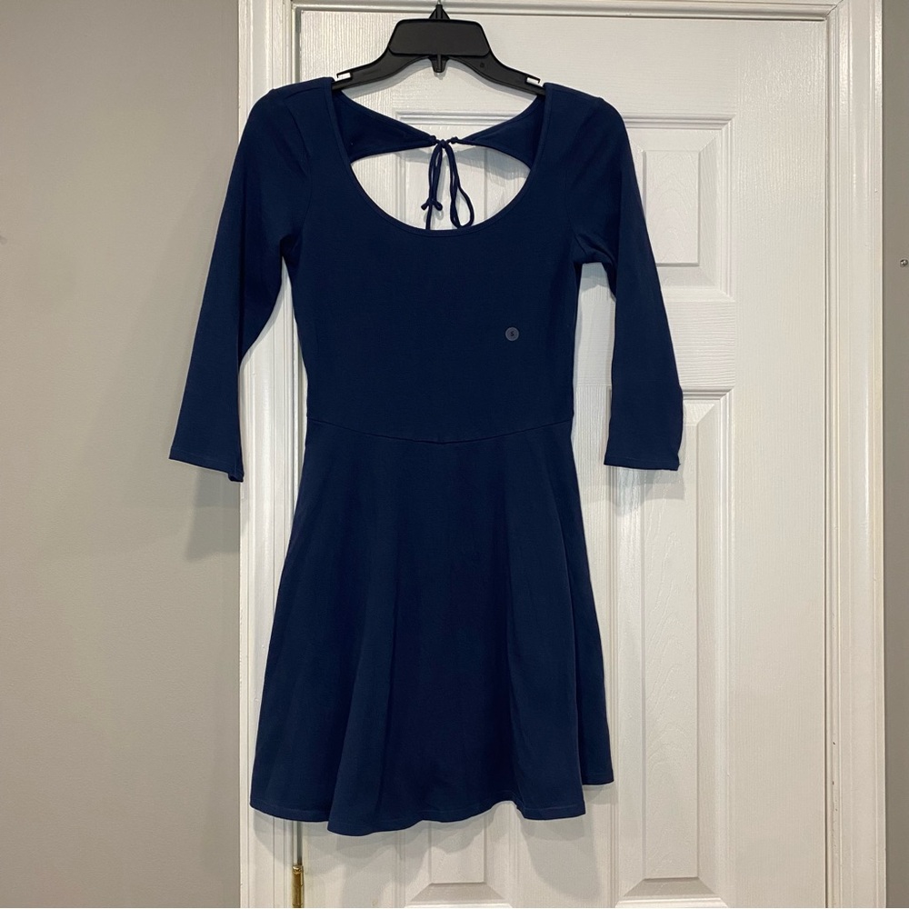 American Eagle Blue Fit & Flare Skater Dress Mini Open Back Small NWT LS A Line